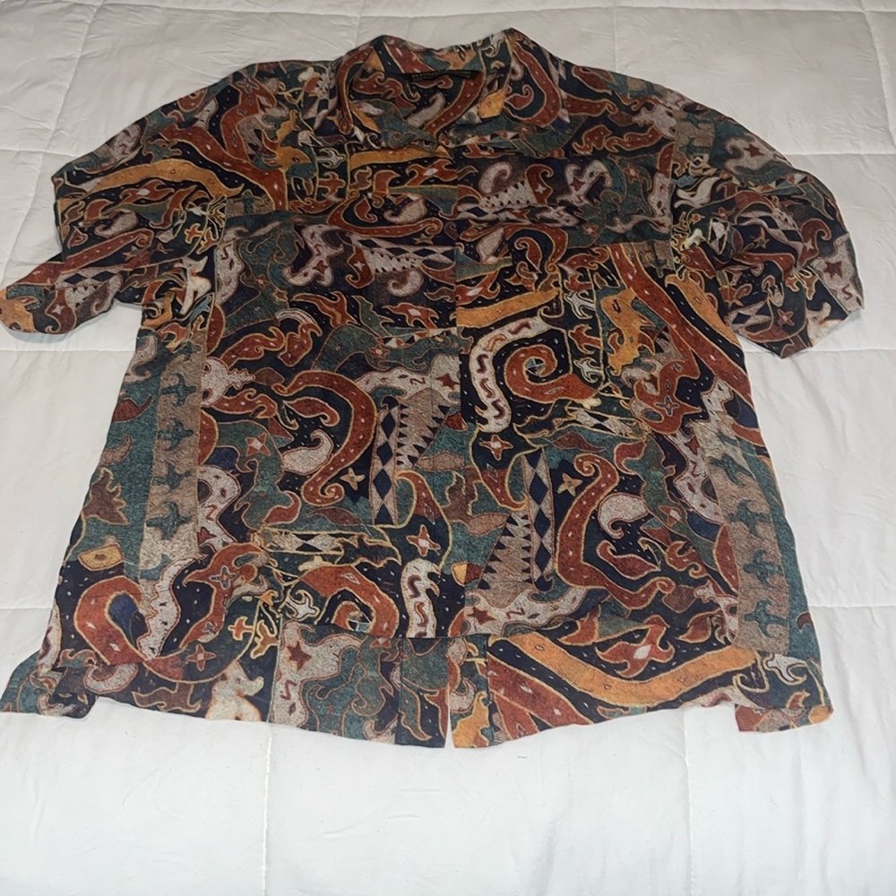 Peruvian Connections Button Down With Split Shirt… - image 1